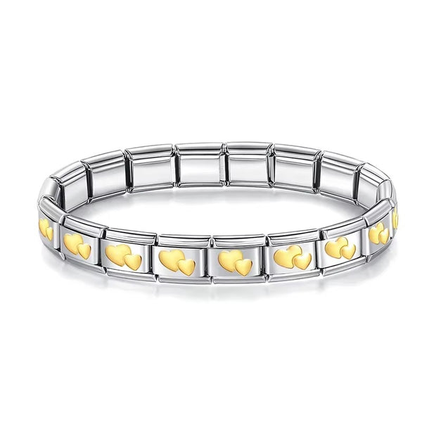 Italian Charm Bracelet（Golden Double Hearts）